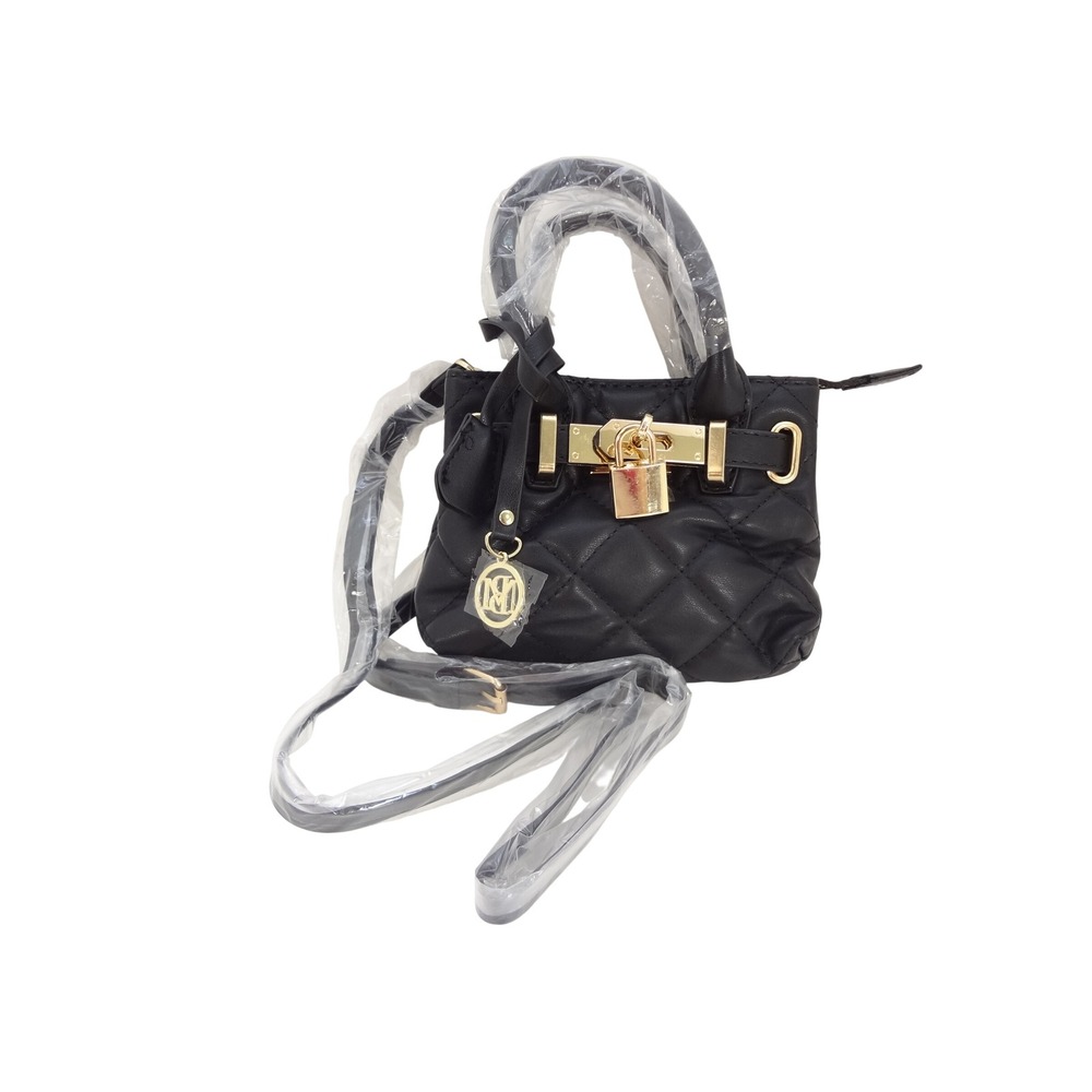 Studio Badgley Mischka Mini Diamond Quilted Tote Black NEW Front Lock